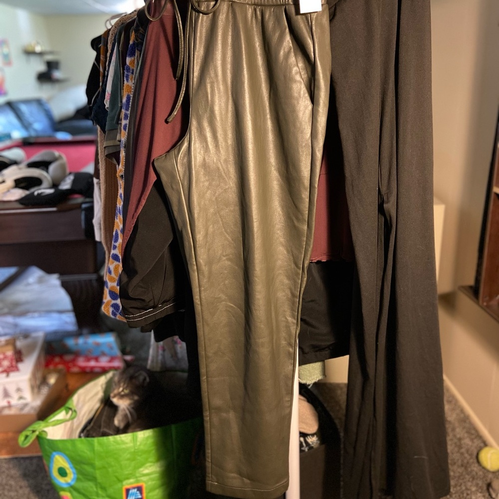 LOFT Olive Faux Leather Trousers